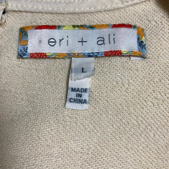 Anthropologie by Eri + Ali Top Cotton Fringe Boho Zipper 3/4 Sleeves, sz Large - Picture 7 of 14